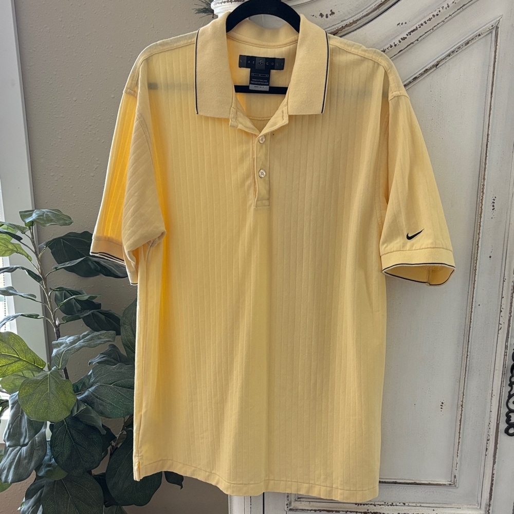 Vtg Nike Golf Dri-Fit Butter Yellow Ribbed Short Sleeve Collared Polo, Men’s L